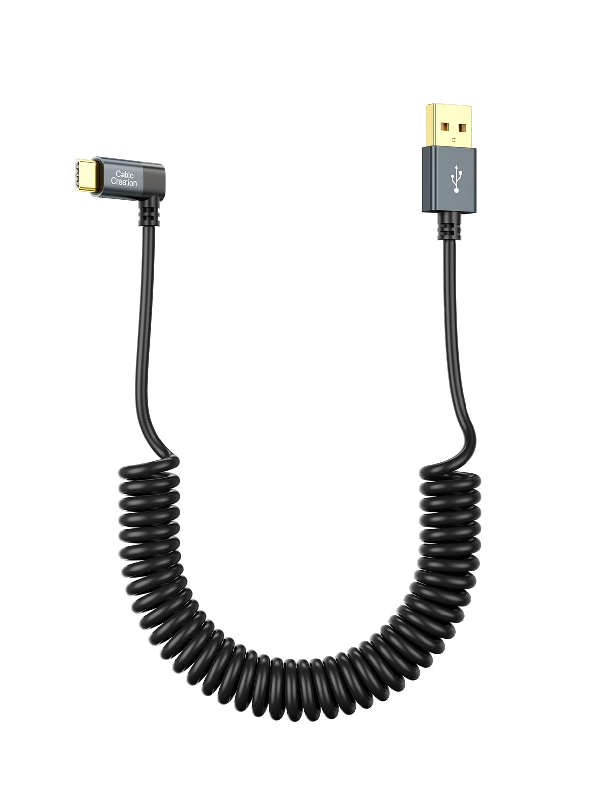 CableCreation, Coiled Cable 5FT, USB C Cable 3A Fast Charging Coiled USB C to USB C with Premium Aluminum Shell Stretched 1.5-5 Feet for MacBook Pro Air, Galaxy S21 S20 S10 etc