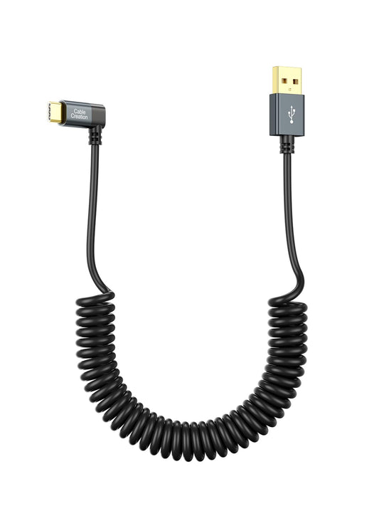 CableCreation, Coiled Cable 5FT, USB C Cable 3A Fast Charging Coiled USB C to USB C with Premium Aluminum Shell Stretched 1.5-5 Feet for MacBook Pro Air, Galaxy S21 S20 S10 etc