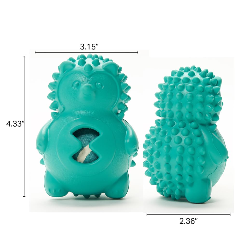 Friends Forever Squeaky Dog Toys with Tennis Ball, Tough Dog Chew Toys, Interactive Puppy Toy with Natural Rubber, Teal Hedgehog