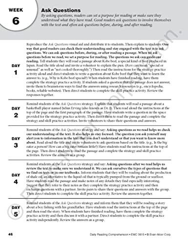 Evan-Moor Daily Reading Comprehension, Grade 5 - Homeschooling & Classroom Resource Workbook, Reproducible Worksheets, Teaching Edition, Fiction and ... Reading Comprehension, Grade 5, EMC 3615)