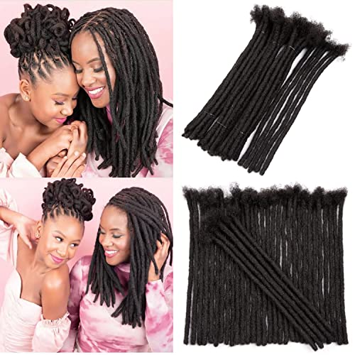 Lovenea 14 Inch 70 Strands Permanent Loc Extensions Human Hair Medium Size Dreadlock Width 0.8 cm Handmade Dreadlocks 100% Human Hair Dreadlock Extensions Natural Black Color (1B#)
