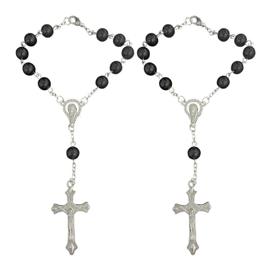 2PCS Car Rosary for Rearview Mirror, Pink Rosary Pendant Car Interior Rear View Mirror Charm Auto Decors, Car Medal and Cross Personalized Hanging Accessories for Women Men (Rose)