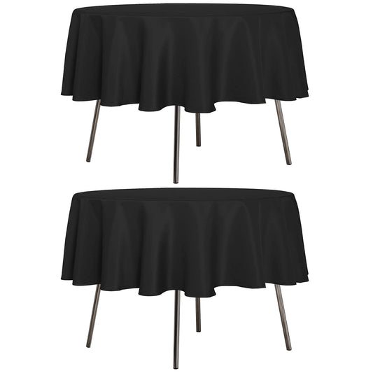 sancua 2 Pack Round Tablecloth 60 Inch Black, Stain and Wrinkle Resistant Table Cloth - Washable Polyester Table Cover for Dining Tables, Buffet Parties and Camping