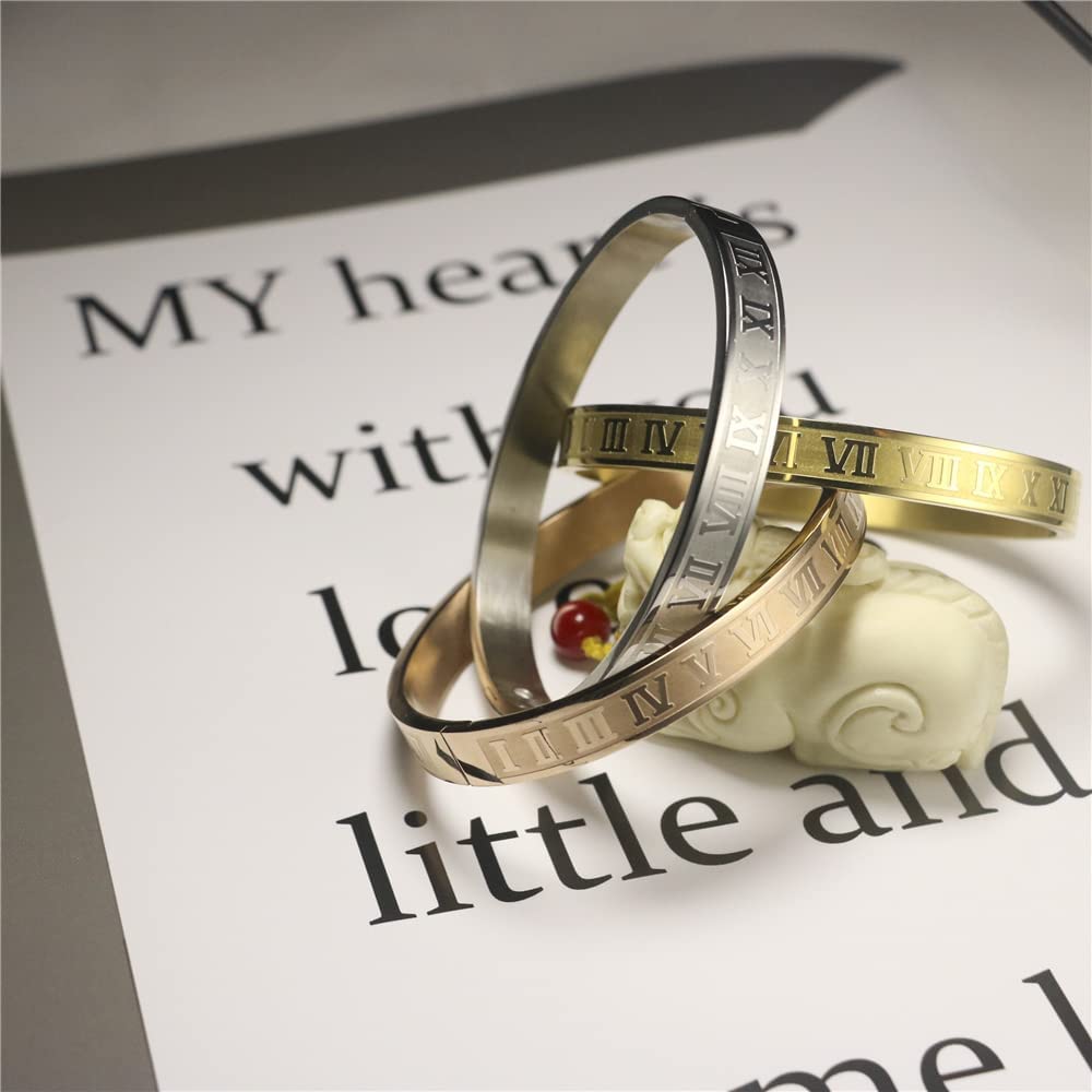 AIKESIWAI Roman Numeral Series Glossy Bracelet, Fashion Three-Color Number Bracelet for Men and Women (MAN-S)