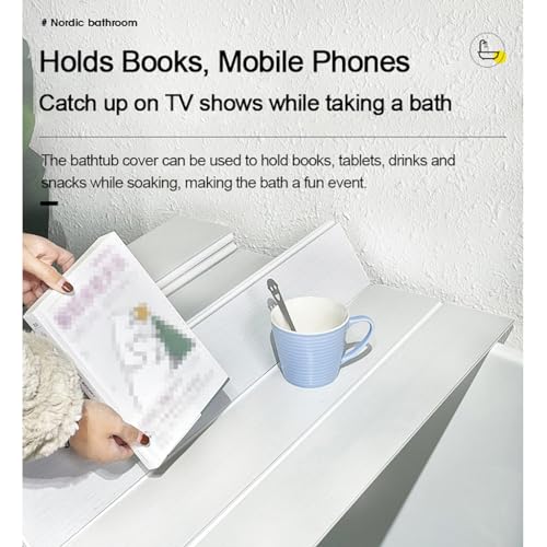 Adjustable Foldable Dust-Proof Bathtub Cover White,Waterproof Shutter Bathtub Tray & Laptop Desk 2 in 1 Fits Most Tubs,Modern Bath Tub Racks for Home (0.8Mx1.5M(31.5"x59"), 0.47in Thick)