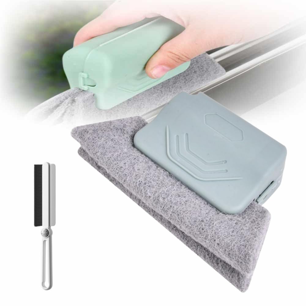 Window Groove Cleaning Brush,2024 New Hand-held Magic Window Track Cleaner Tools Set,Groove Cleaning Brush Window or Sliding Door for Sliding Door, Sill, Tile Lines, Shutter (Gray)