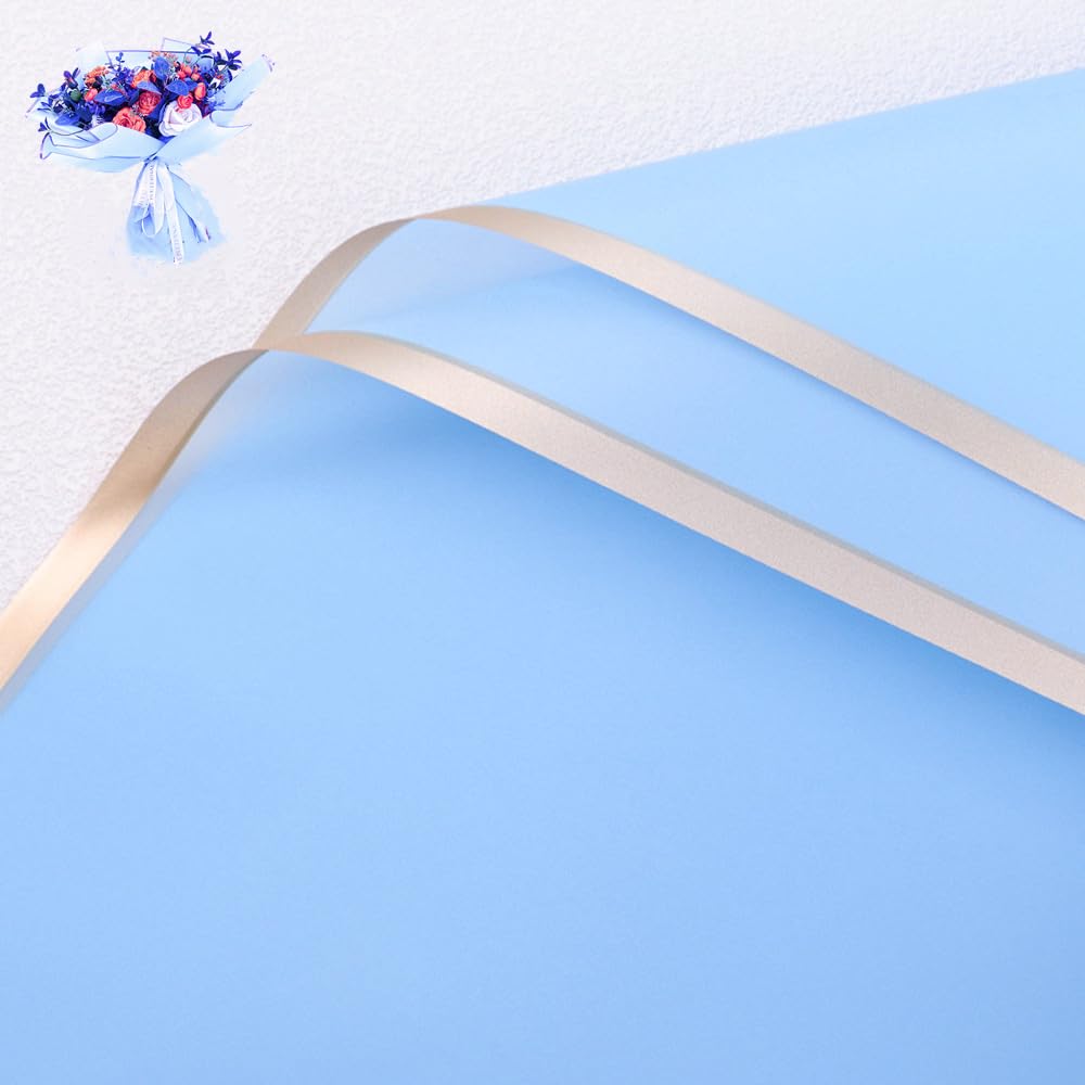 XIYUAN 20 Counts Gold Edge Fresh Flowers Wrapping Paper,DIY Crafts，Gift Packaging or Gift Box Packaging,Waterproof Flower Wrapping paper 22.8X22.8 inches Florist Bouquet Supplies, (Pin Blue)
