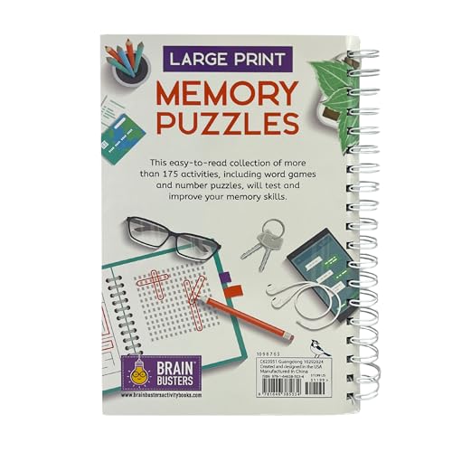 Large Print Memory Puzzles: 175+ Puzzles and Activities for Adults to Exercise Memory and Improve Focus - Includes Spiral Bound / Lay Flat Design and ... Font for Easy Reading (Brain Busters)