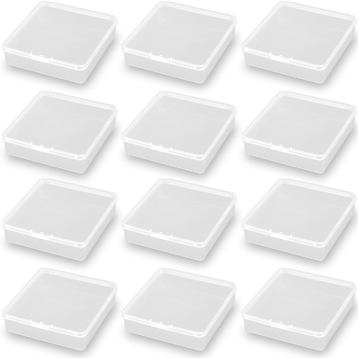 12 Pack Clear Square Plastic Beads Storage Containers Box (2.67 x 2.67 x 1.18 Inch), Square Bead Organizers for Small items, Crafts, Beads, Coins, Jewelry and Business Cards