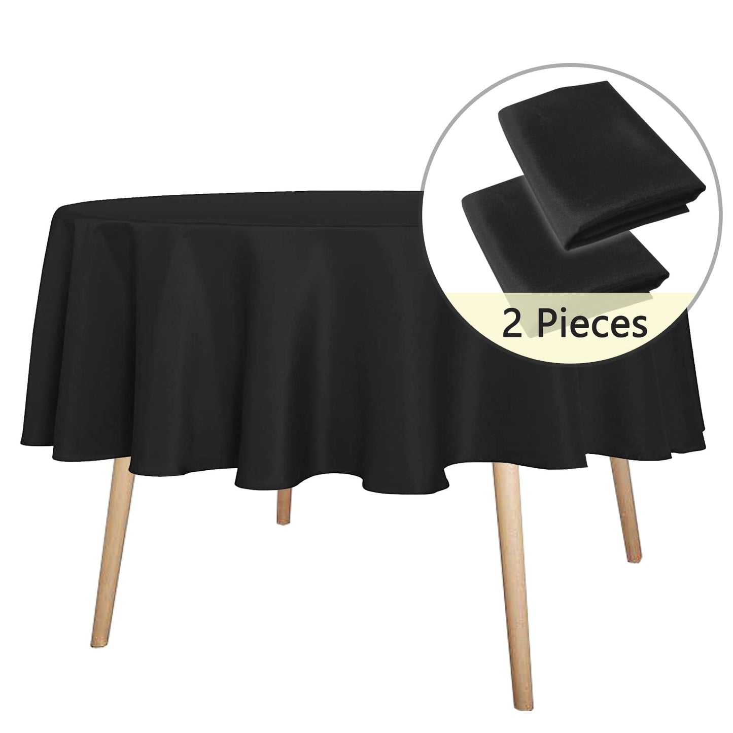 sancua 2 Pack Round Tablecloth 60 Inch Black, Stain and Wrinkle Resistant Table Cloth - Washable Polyester Table Cover for Dining Tables, Buffet Parties and Camping