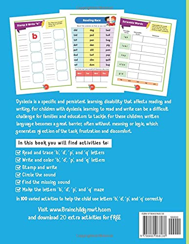 Orton Gillingham Tools For Kids With Dyslexia. 100 activities to help children with dyslexia differentiate and correctly use “b”, “d”, “p” and “q” letters. 6-8 years. Black & White Edition.