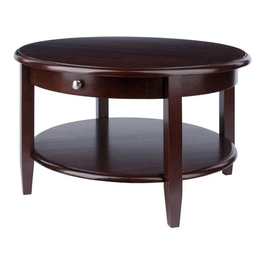 Pemberly Row Antique Transitional Round Wood Coffee Table in Antique Walnut