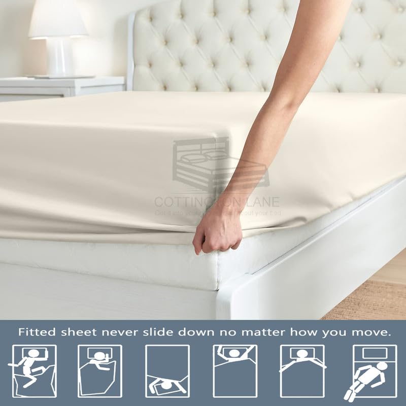 Cottington Lane 1 Piece Full Size Fitted Sheet Only, Premium Hotel Quality Brushed Microfiber 15 Inch Deep Pocket Bottom Sheet, Ultra Soft, Breathable & Durable, Ivory