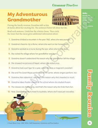 Evan-Moor Skill Sharpeners Grammar and Punctuation Workbook, Grade 4, Nouns, Verbs, Sentence Structure, Subject, Predicate, Language Handbook, Real-World Practice, Fun Activities, Homeschool, Practice