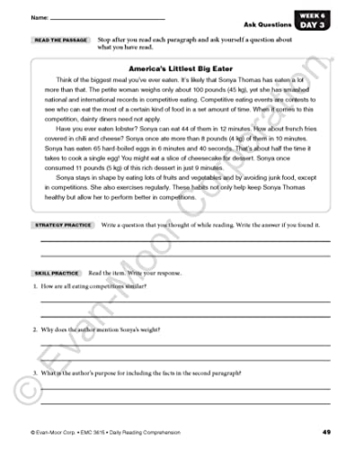 Evan-Moor Daily Reading Comprehension, Grade 5 - Homeschooling & Classroom Resource Workbook, Reproducible Worksheets, Teaching Edition, Fiction and ... Reading Comprehension, Grade 5, EMC 3615)