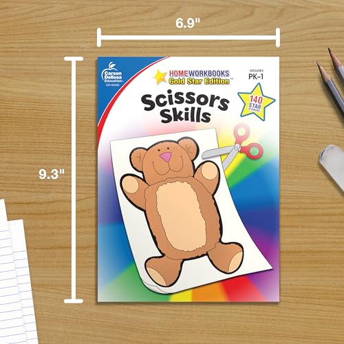 Carson Dellosa Scissor Skills Activity Book for Kids Ages 3-5, Colorful Animals, Shapes, and Line Formation Cut and Paste Activities, Kids Craft Book With Incentive Chart and Stickers, PreK+