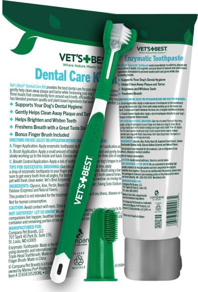 Vet's Best Dog Toothpaste & Dog Toothbrush, Dental Kit, Plaque Remover for Teeth, Whitens Teeth, Freshens Canine Breath, Veterinarian Formula, Finger Toothbrush Included