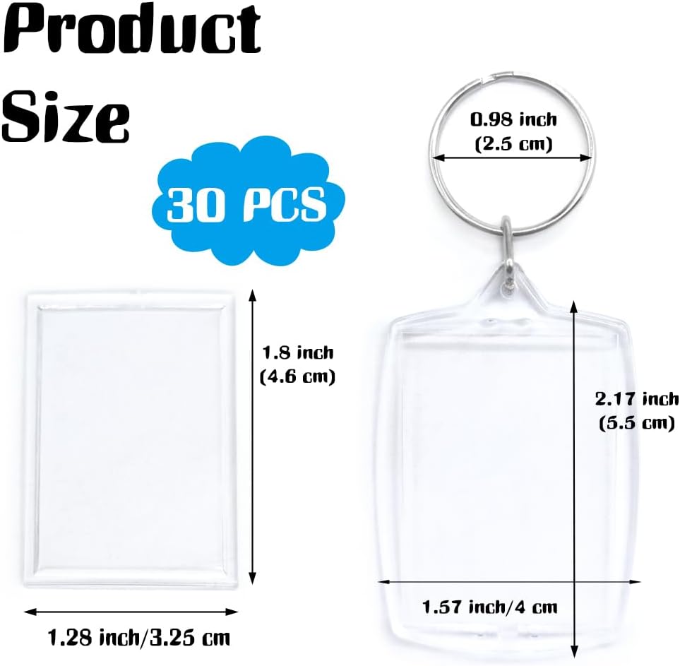 30 pcs Acrylic Photo Frame Keyring,2.16 x 1.5 Inch/5.5 x 4 cm Personalized Keychains,Clear Picture Keychain as Gift,Suit for Artwork