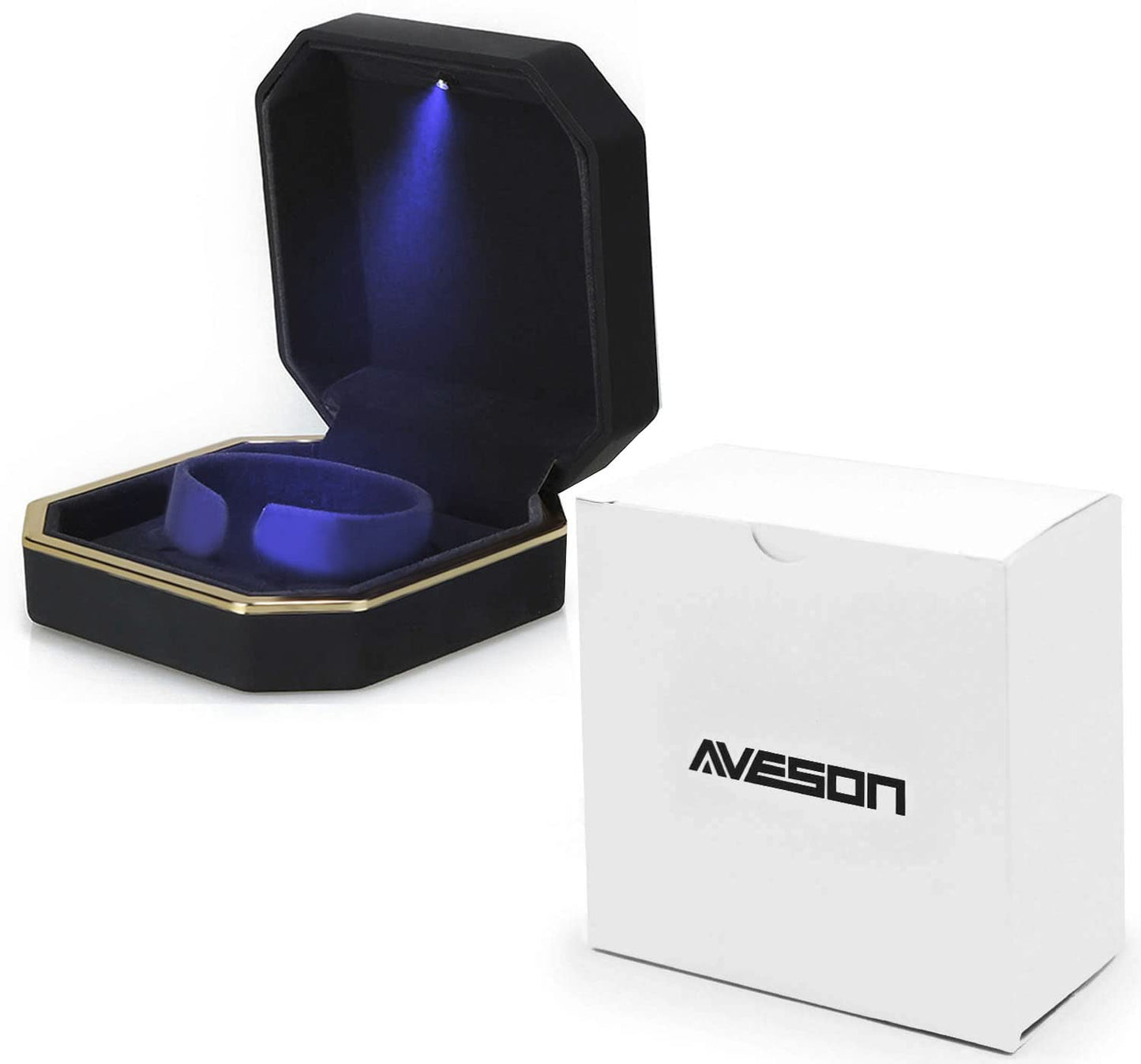 AVESON Luxury Bracelet Box, Velvet Jewelry Box Storage Case Organizer Holder with LED Light, Black