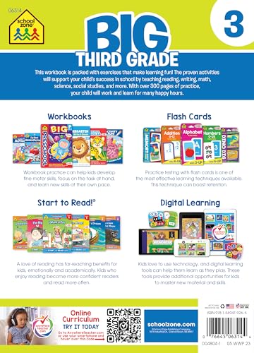 School Zone Big Third Grade Workbook: 320 Pages, 3rd Grade, Reading, Writing, Math, Science, History, Social Science, Critical Thinking, Ages 8-9 (School Zone Big Workbook Series)