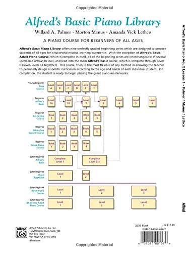 Alfred's Basic Adult Piano Course: Lesson Book, Level One (Alfred's Basic Adult Piano Course, Bk 1)