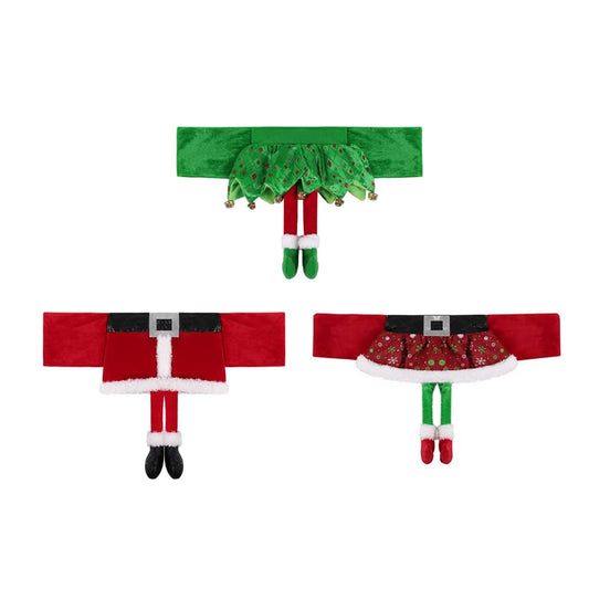 Yahpetes Chair Back Cover 3 Pcs Christmas Chair Sashes 18" X 11.8" Stretchy Xmas Dining Chair Back Covers Red Santa Claus Belt Buckle Bands Chair Slipcover Ornament Decorations