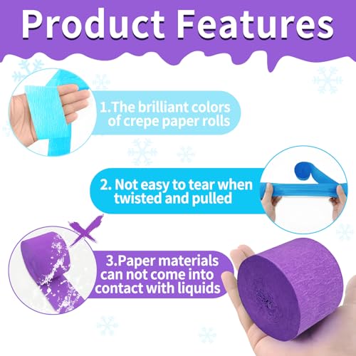 Frozen Birthday Party Decorations, 8 Rolls Purple Blue White Crepe Paper Streamers for Winter Princess Christmas Holidays Party DecorationWhite
