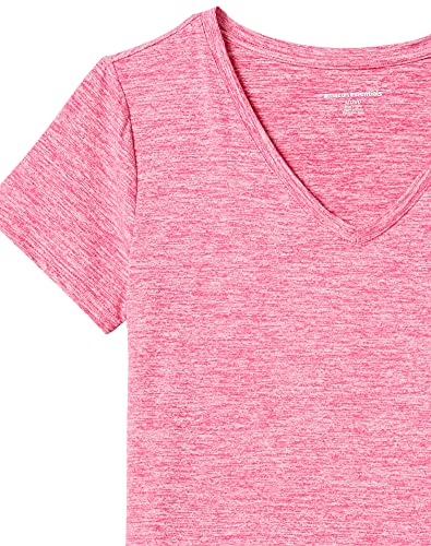 Amazon Essentials Women's Active Quick Dry Tech Stretch Short-Sleeve V-Neck T-Shirt (Available in Plus Size), Pack of 2, Charcoal Heather Space Dye/Raspberry Red Space Dye, Small