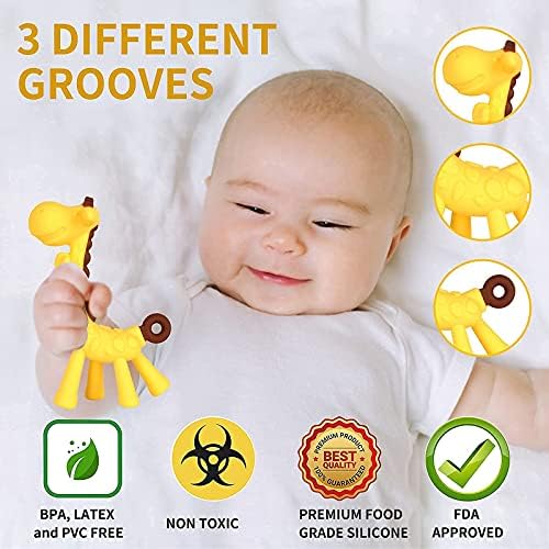 Haili XMGQ Baby Teething Toys 3-6 Months, Silicone Baby Teether Freezer BPA Free, Babies Teething Relief Sore Gums, Banana Finger Toothbrush, Fruit Shape Giraffe Teether for Infant Boys and Girls
