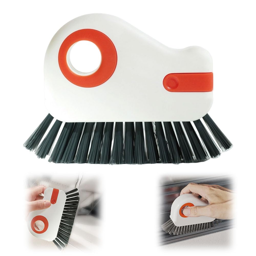 2 in 1 Groove Cleaning Brush Window Track Cleaning Tools, 2026 New Multifunction Hard Bristle Crevice Brush with Scraper for Shutter Door, Sliding Door, Window Sill, Window Seal (Orange)