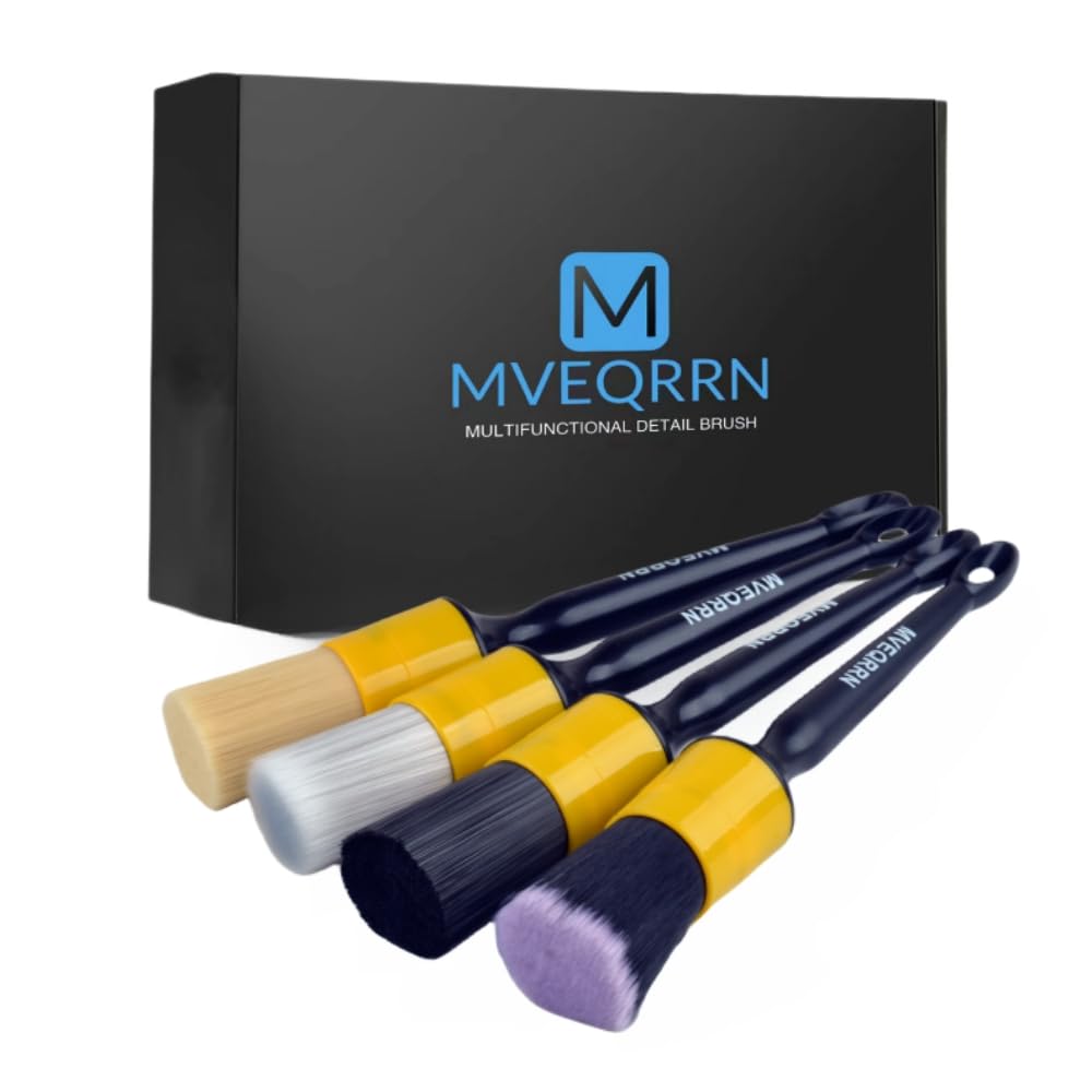 4pcs Car Detailing Brush Set, Boars Hair, Ultra Soft, No Scratch, Interior & Exterior, Includes 4 Different Brushes, Ergonomic Design, Multi-use for Vehicle, Bicycle, Motorcycle, Boat