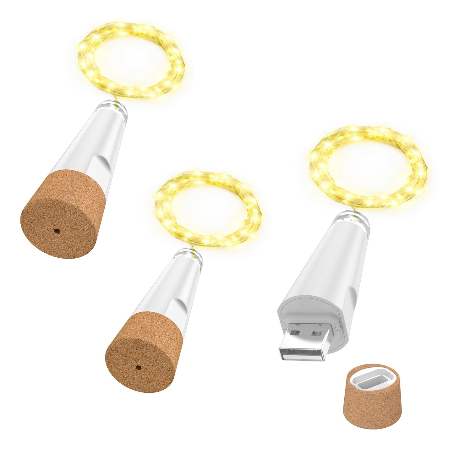 OUSMIN String Lights, USB Rechargeable Wine Bottle Lights with Cork, 2025 Version USB Fairy Light for Party Christmas