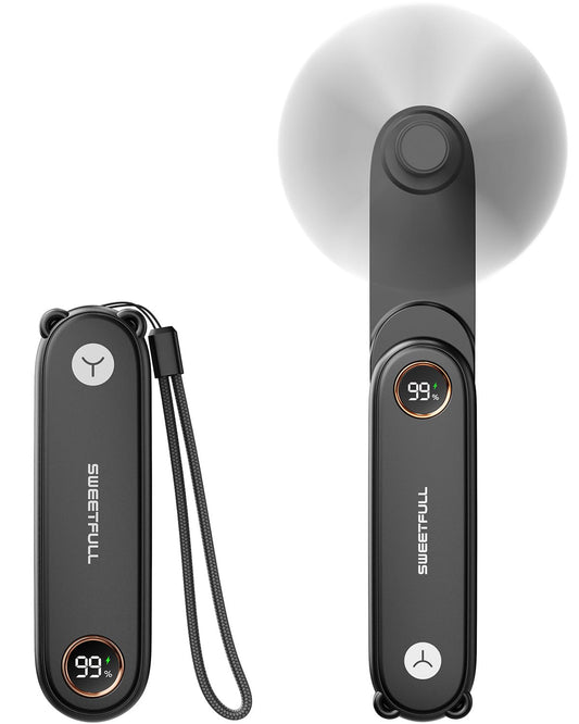 SWEETFULL Portable Handheld Mini Fan with LED Display, 3-in-1 Personal Foldable USB Rechargeable Hand Held Fan & Flashlight for Travel, Lash Eyelash, Cute Small Pocket for Women, Girls