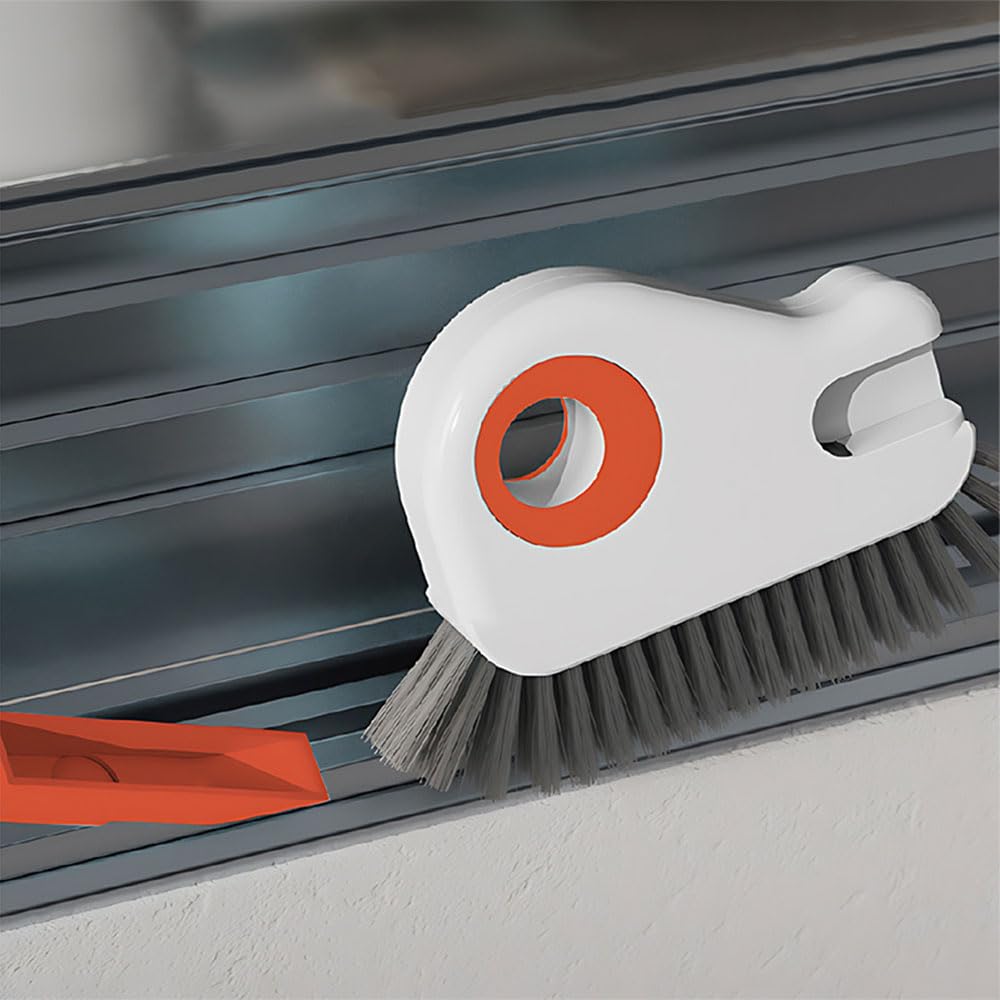2 in 1 Groove Cleaning Brush Window Track Cleaning Tools, 2026 New Multifunction Hard Bristle Crevice Brush with Scraper for Shutter Door, Sliding Door, Window Sill, Window Seal (Orange)