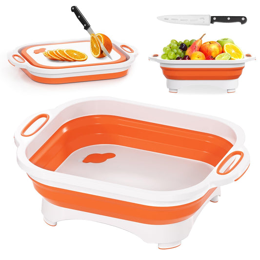 Collapsible Cutting Board,HI NINGER Camping cutting board with knife,Multifunctional Kitchen Vegetable Washing Basket Silicone Dish Tub for Camping Kitchen essentials/bbq prep tub/rv accessories