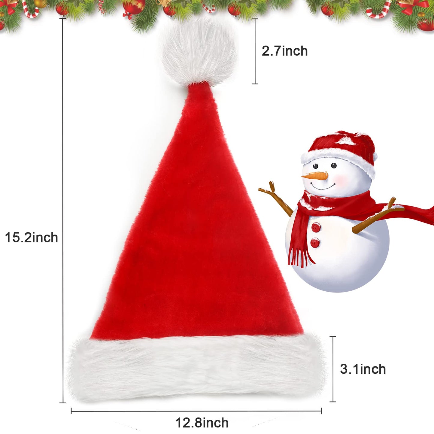 OGAJO Christmas Hat for Adults Led Light Santa Hats Red Velvet Extra Thicken Unisex Xmas Hat for New Year Festive Holiday Party