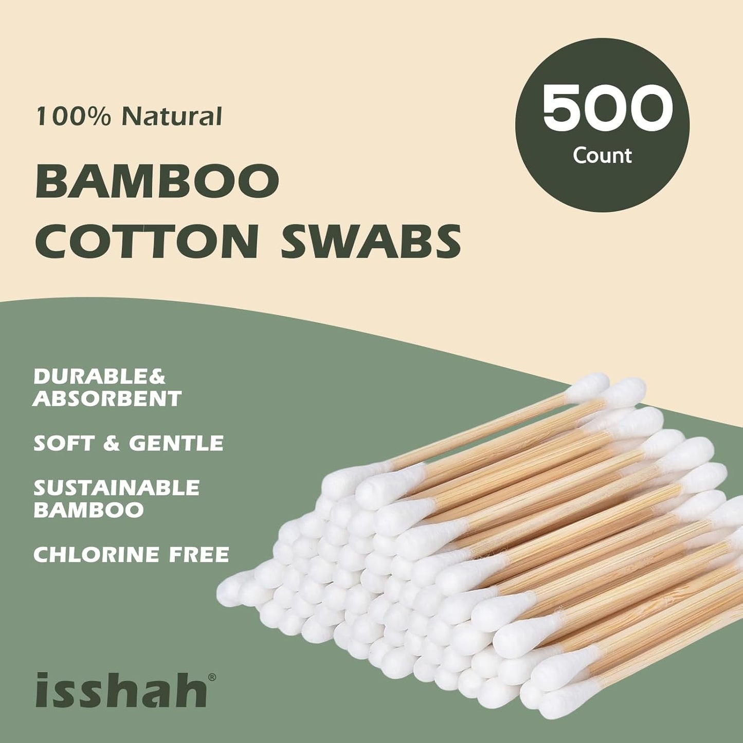 Bamboo Cotton Swabs - 500 Count - FSC Certified and PETA Approved, Eco Friendly Double Tips, Plastic Free Ear Sticks, All Natural 100% Biodegradable Organic Cotton buds by Isshah