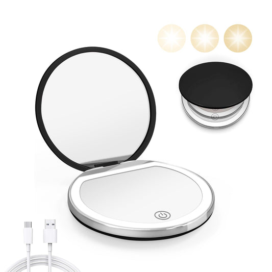 Compact Mirror with Light, 1X/3X Magnification LED Pocket Mirror with USB Data Cable,Mini Mirror for Purse, Pocket,Travel and Present (Pink)