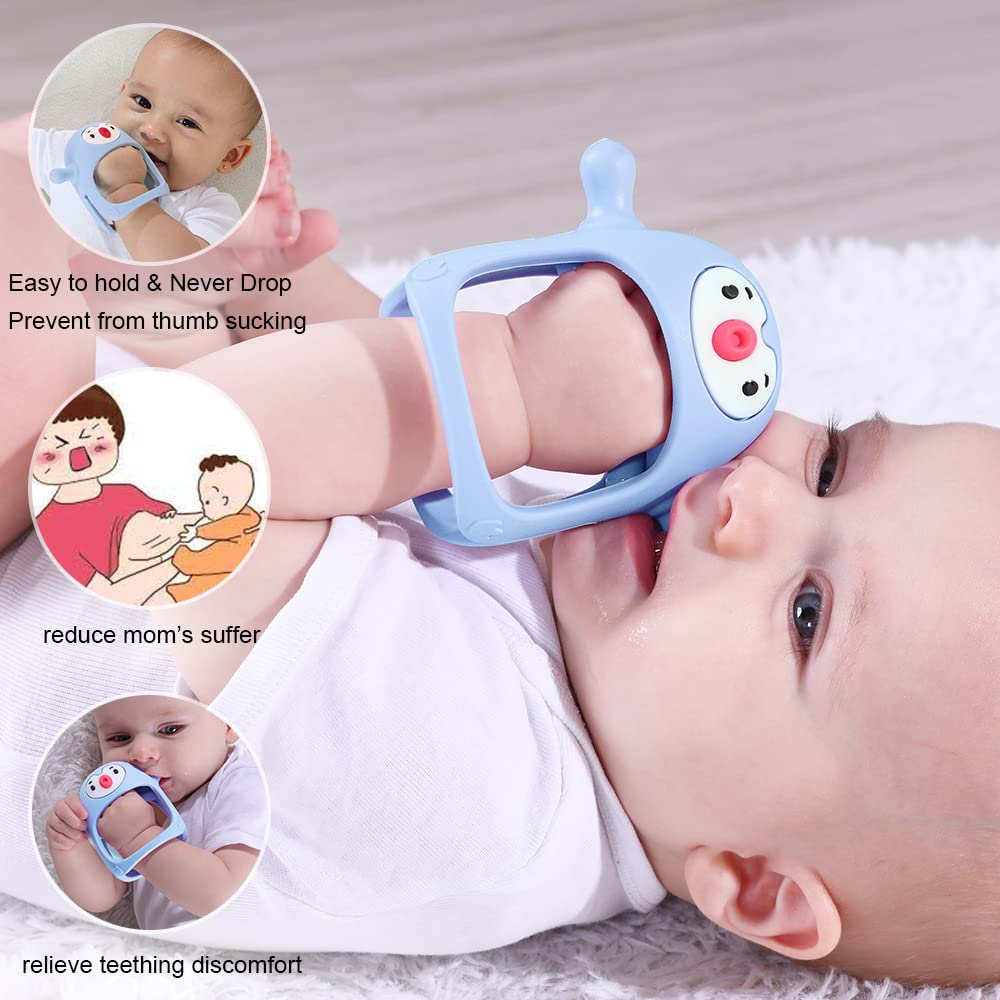 Smily Mia Baby Teething Toys for 0-6Months, Teethers for Babies 3-6Months | Penguin Teether | Hand Teether |Teething Mittens for Teething Relief, Baby Pacifier |New Born Essentials, Light Blue