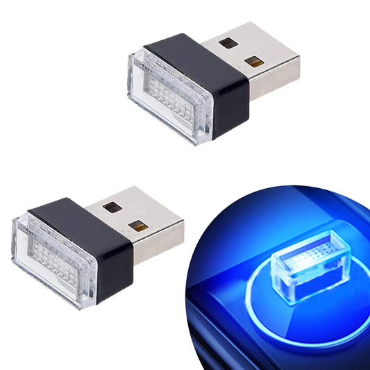 Febrytold 2 Pcs Blue Universal Mini USB LED Car Interior Ambient Atmosphere Lights for Car Interior Trunk Ambient Atmosphere