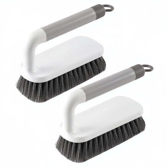 Scrub Brush, Scrubbing Cleaning Brushes, Heavy Duty Cleaning Brushes with Handle, for Shower, Bathroom, Carpet, Kitchen and Bathtub Scrubber, 2 Pack (Grey)