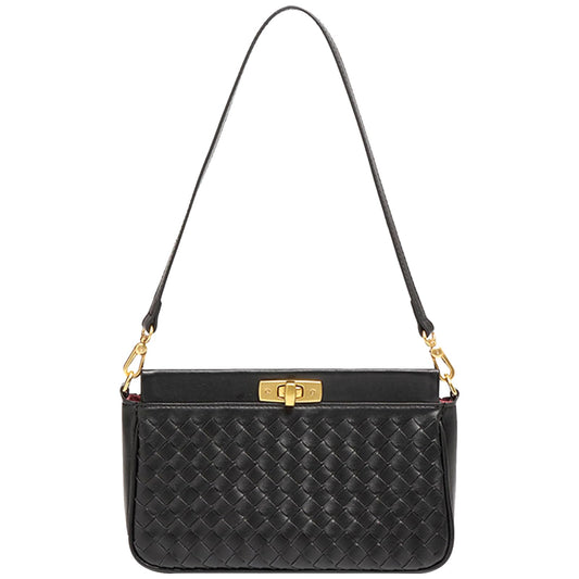 Shoulder Bag for Women Weave Lightweight Tote Bags Vegan Leather Handbags Handmade Cute Bags Sling Purse with Pocket Black