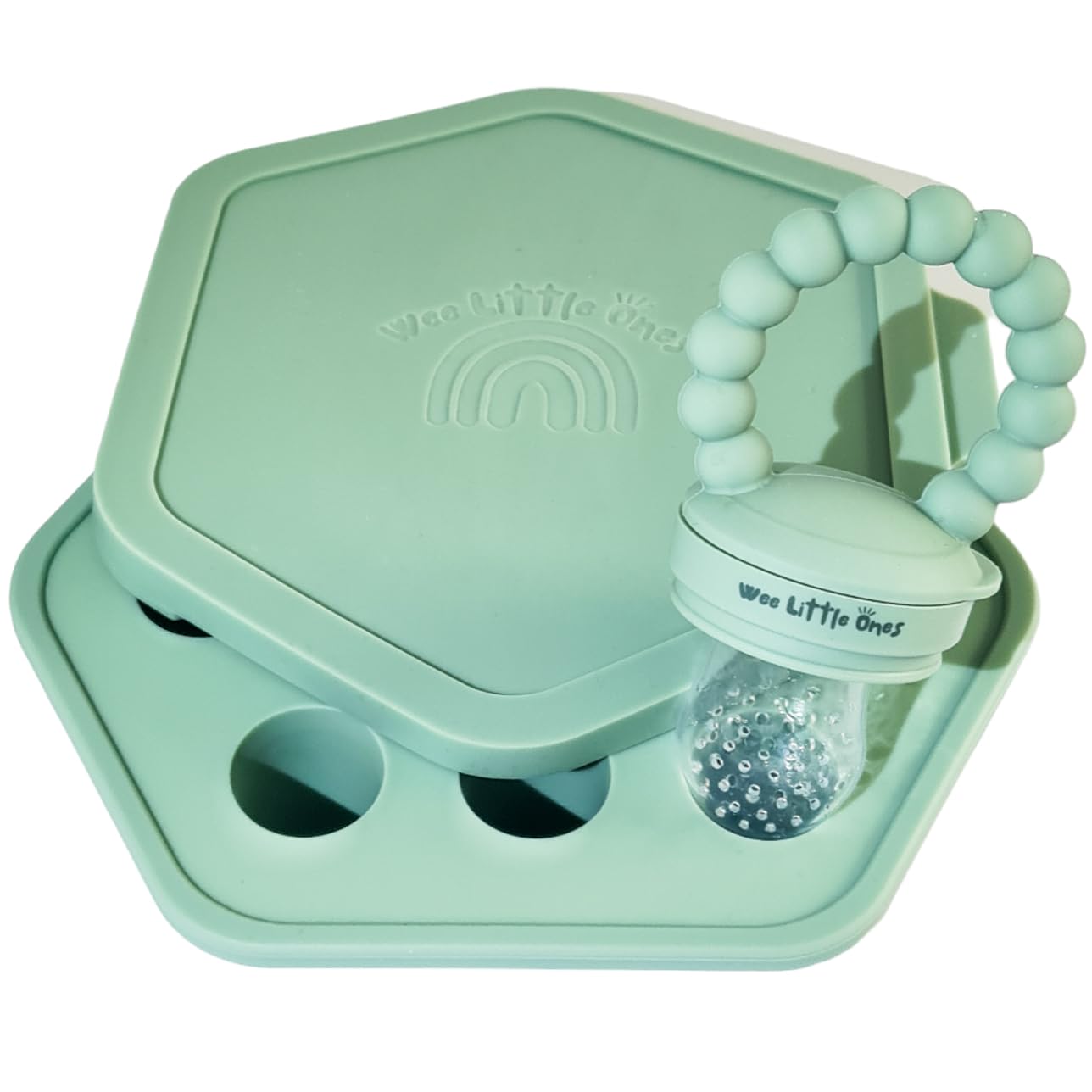 Wee Little Ones Premium Silicone Baby Fruit Feeder Pacifier – Includes Freezer Tray and Popsicle Molds for Teething Relief. Safe Infant Self-Feeding Baby Food Feeder. Perfect for Young Ones!