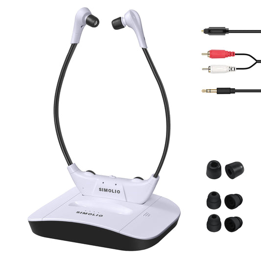 SIMOLIO 2.4G Digital TV Wireless Headphones with Spare Battery for Seniors, Dialog Clarity Wireless Headphones for TV Watching with Tone & Balance Control, Support Optical/RCA/AUX, 164ft, No Delay