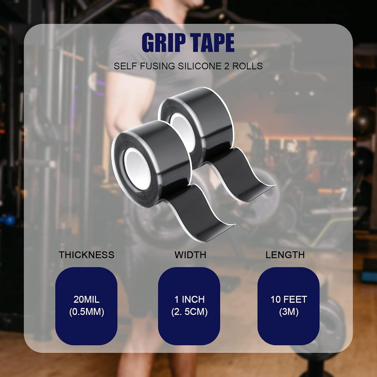 2 Rolls Grip Tape for Handles, 1inch x 10ft Silicone Rubber Grip Wrap Tape, Self Fusing Grip Tape for Bicycle Bar Gymnastics Fitness Sports Equipment Handlebar Barbells Tools