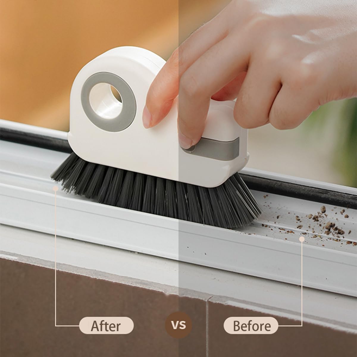 Heideryafei Window Track Cleaning Brush with Hidden Scraper for Sliding Door and Window Tracks, Shutters, Kitchen Sink Cleaning