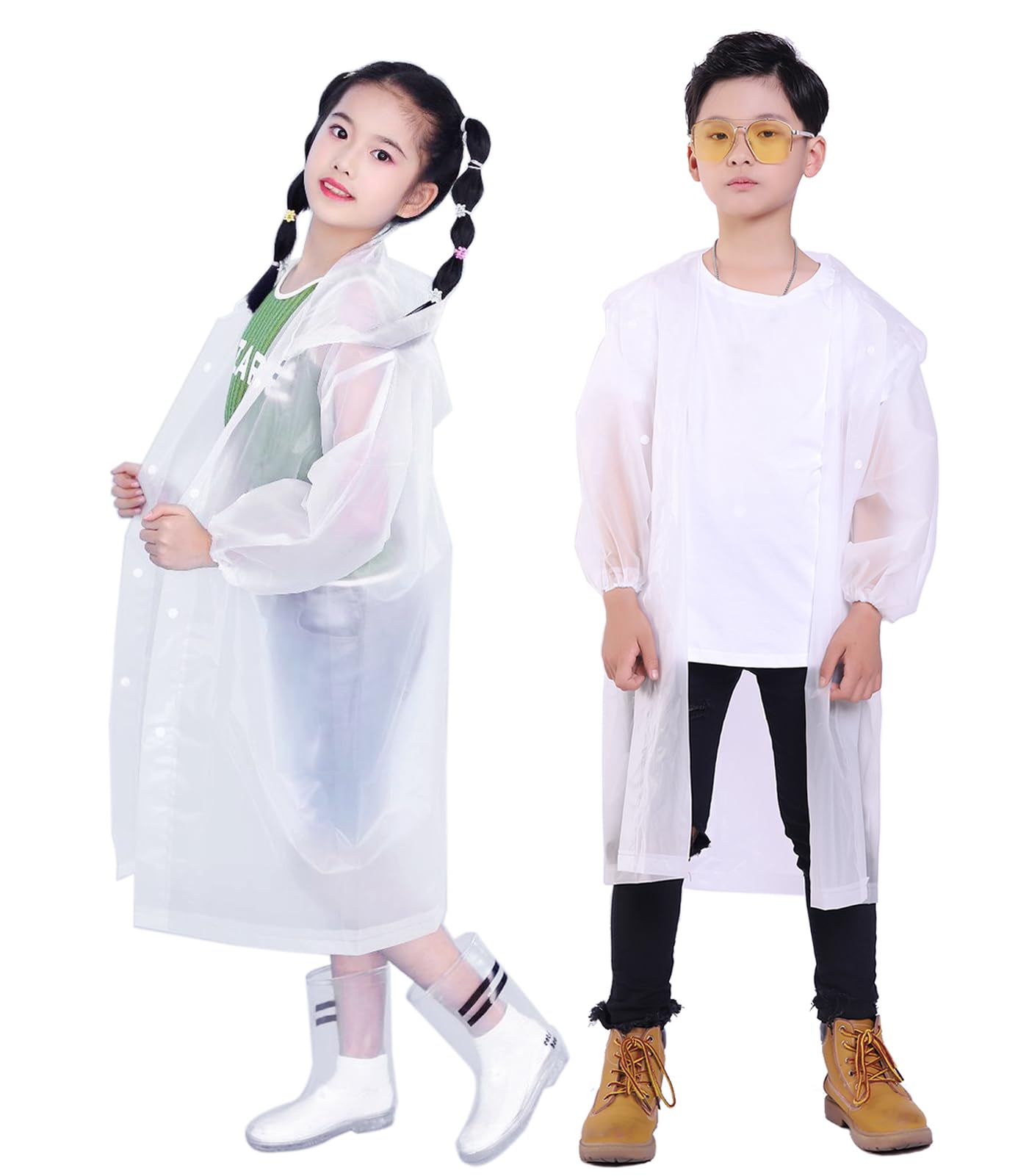 Kids Rain Jacket, 2 Pack Rain Ponchos for Kids - Reusable Raincoats for Boys and Girls Waterproof Outdoor Rain Gear