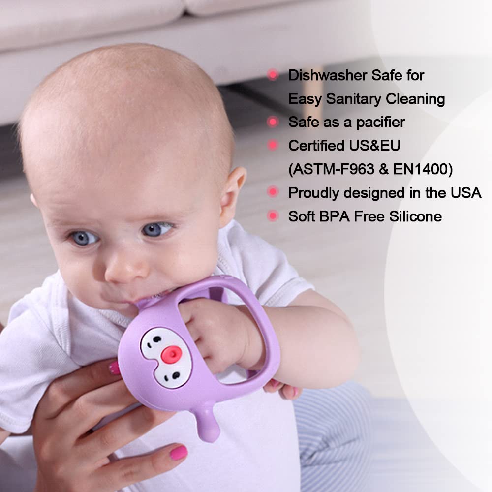 Smily Mia Smily Mia Penguin Teethers, Silicone TeethingToys for Babies 0-6Months, Baby Teethers for 3-6Months, Hand Teether for Infants, Pacifiers for New Born,Light Purple