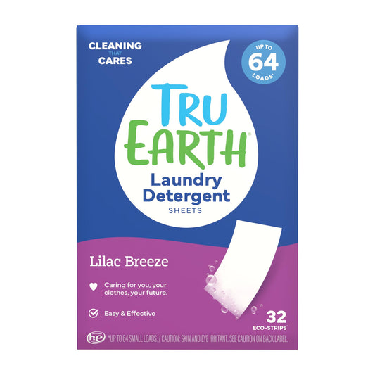 Tru Earth Compact Dry Laundry Detergent - Up to 128 Loads (64 Sheets) - Paraben-Free - Original Eco-Strip Liquidless Detergent, Travel - Fresh Linen | Packaging May Vary