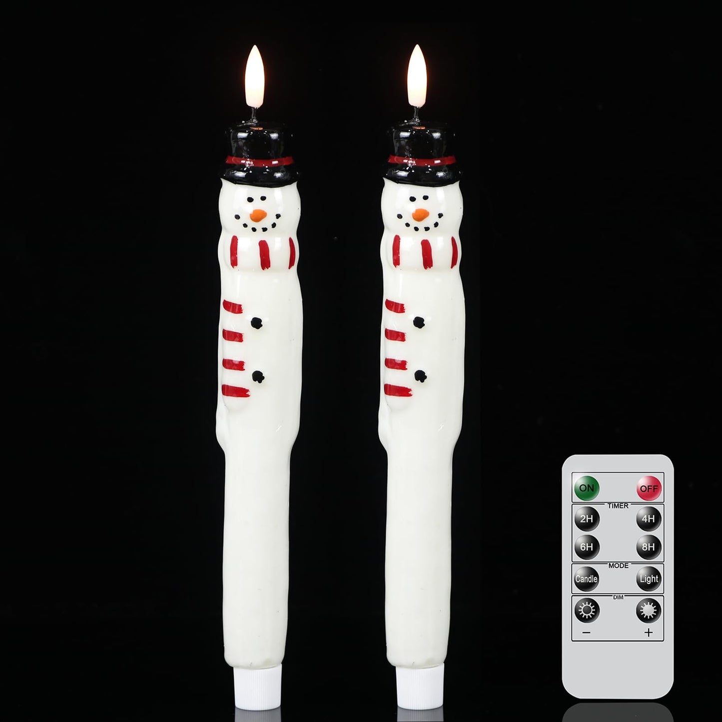 GenSwin Christmas Taper Candles with Remote Timer, 2 Pcs Snowman LED Taper Candles with 3D Flame, Battery Operated Taper Candlesticks for Christmas Winter Home Decorations(0.79” x 11.4”)